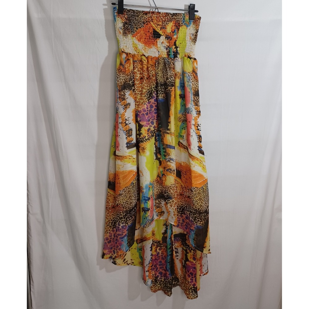 Women's Dots Colorful Animal Print Mix Sheer w/Lining Midi Tube Top Dress Size M - Picture 3 of 12